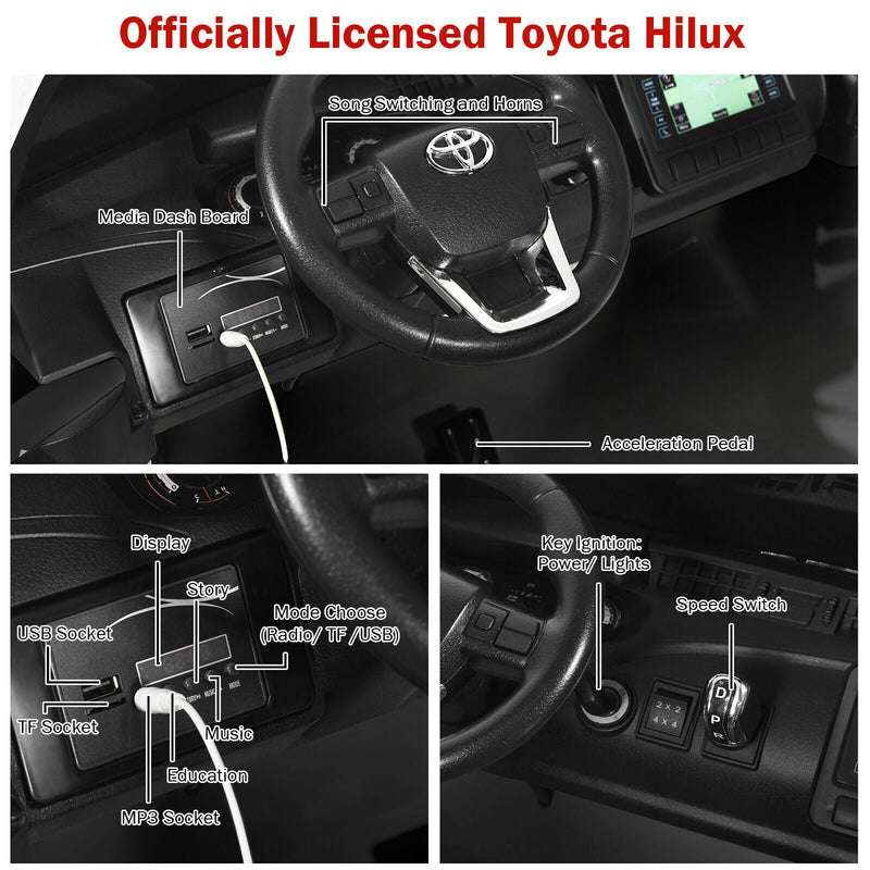 Load image into Gallery viewer, Licensed Toyota Hilux Ride On Truck Car 2-Seater 4WD with Remote Control - Painted Black
