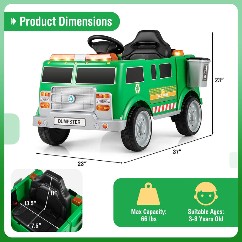 Load image into Gallery viewer, Remote Control Ride-On Garbage Truck with Trash Bin, Shovel, Lights, and Sound Effects

