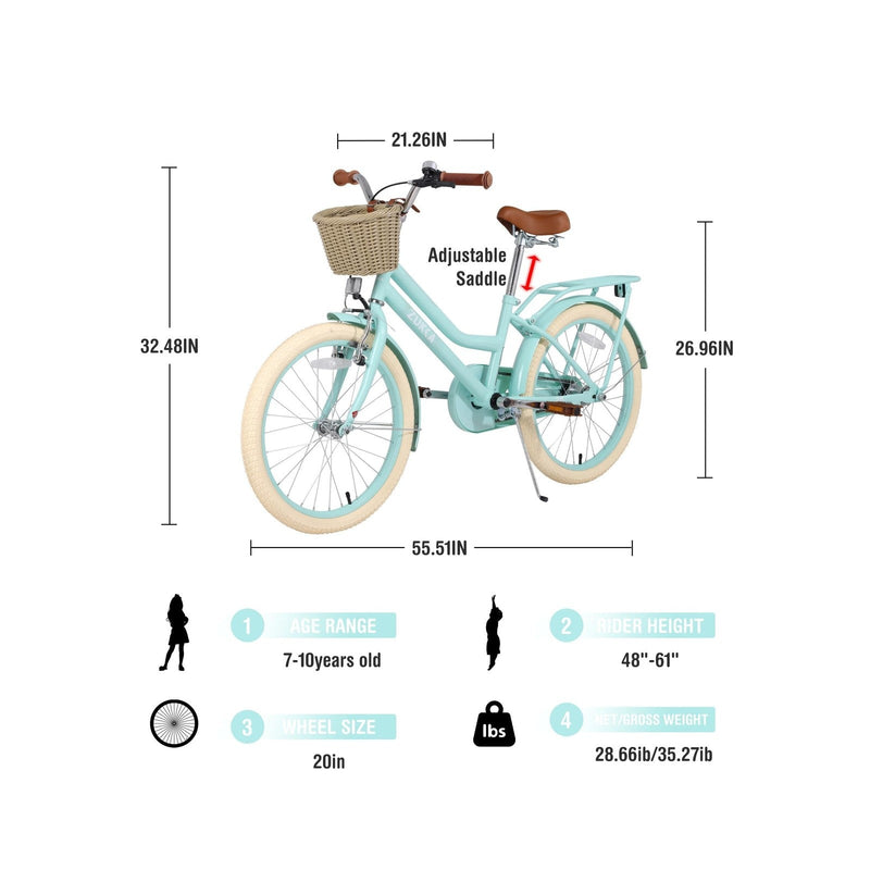 Load image into Gallery viewer, Kids 20/24 Inch Girls Cruiser Bike with Basket Single Speed
