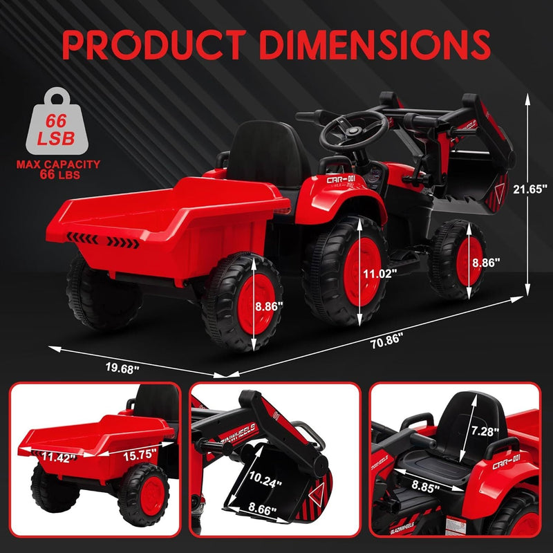 Load image into Gallery viewer, 12V Electric Ride-On Excavator with Detachable Trailer and Remote Control
