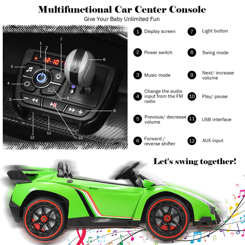 Load image into Gallery viewer, Licensed 12V Lamborghini Kids Ride On Car with RC &amp; Swing Function - Green, 2-Seater
