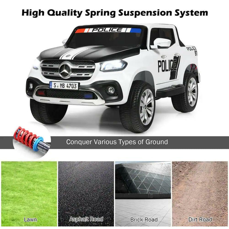 Load image into Gallery viewer, Police Car Ride-On Toy for Kids - 2 Seater Licensed Mercedes Benz X Class RC Trunk
