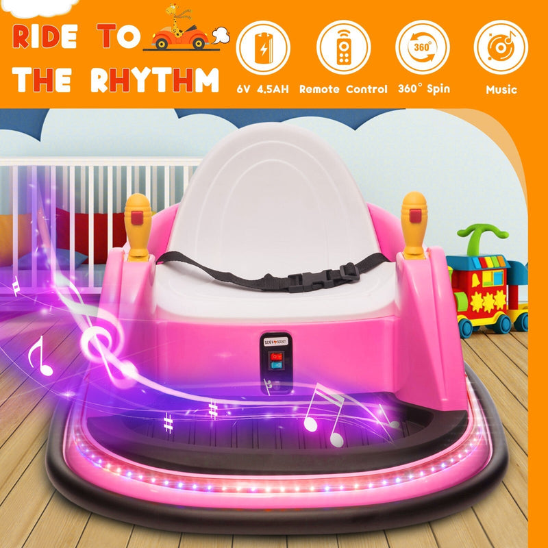 Load image into Gallery viewer, 6V Pink Toddler Ride-On Bumper Car with Remote Control and 360° Spin

