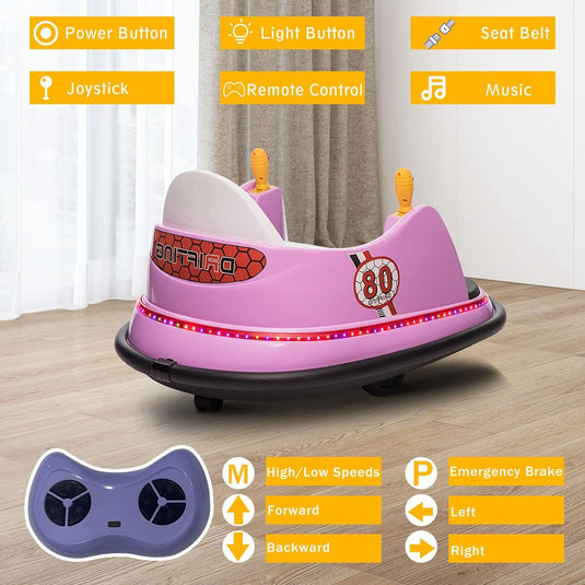 6V Kids Ride-On Bumper Car with Remote Control, 360° Spin and Flashing Lights for Toddlers