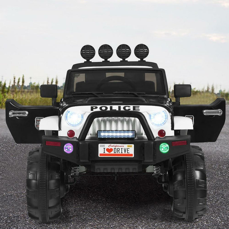 Load image into Gallery viewer, 12 Volt Electric Kids Ride-On Police Truck Car with MP3 Player, Bluetooth Connectivity, and Remote Control - Black
