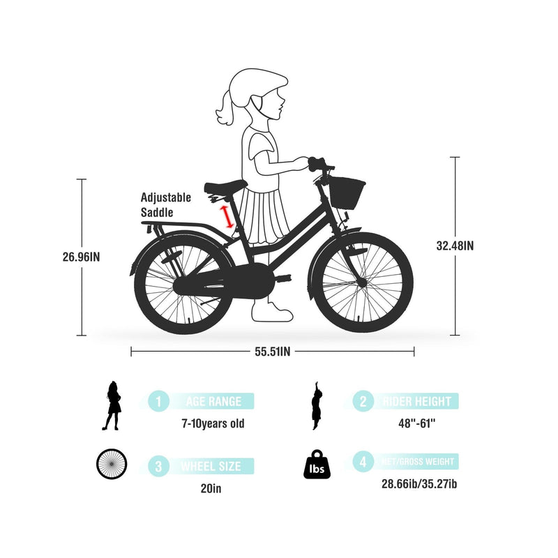 Load image into Gallery viewer, Kids 20/24 Inch Girls Cruiser Bike with Basket Single Speed
