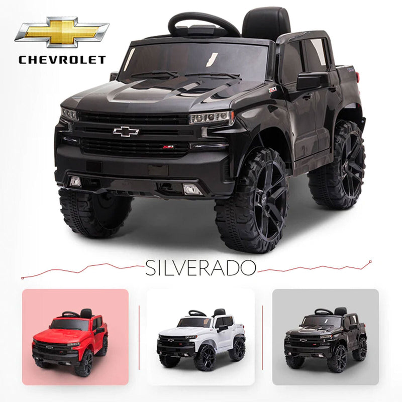 Load image into Gallery viewer, Black Chevy Silverado 4x4 Trail Boss Monster Truck Ride-On with Big Wheels
