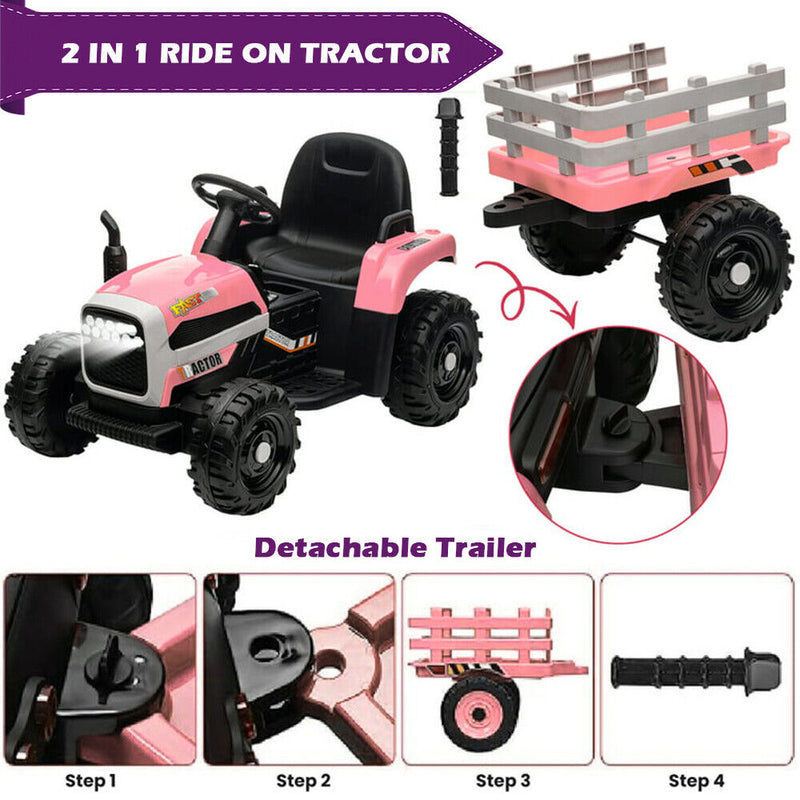 Load image into Gallery viewer, Electric Pink Tractor and Trailer Ride-On Toy for Toddlers (12V)
