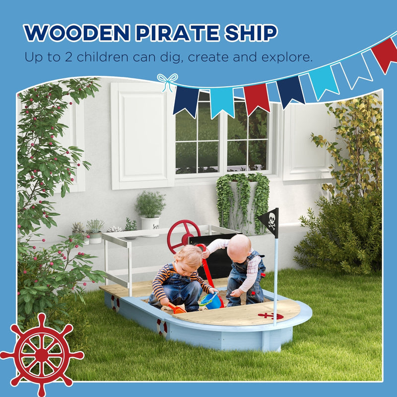 Load image into Gallery viewer, Wooden Sandbox with Pirate Ship Design for Ages 3-7, Blue
