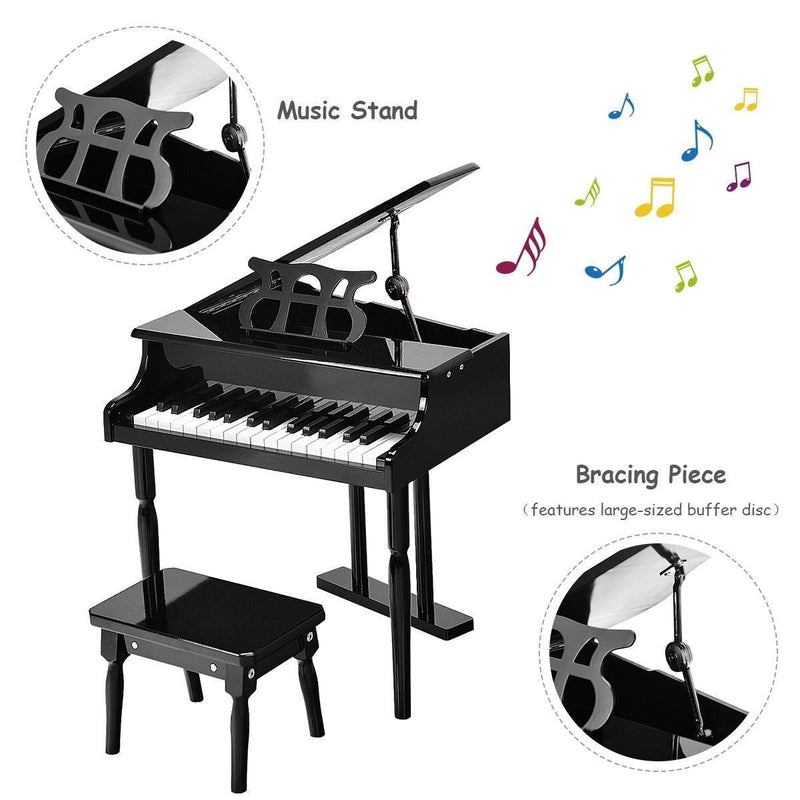 Load image into Gallery viewer, Stylish and Sturdy 30-Key Children&#39;s Grand Piano with Bench in Black
