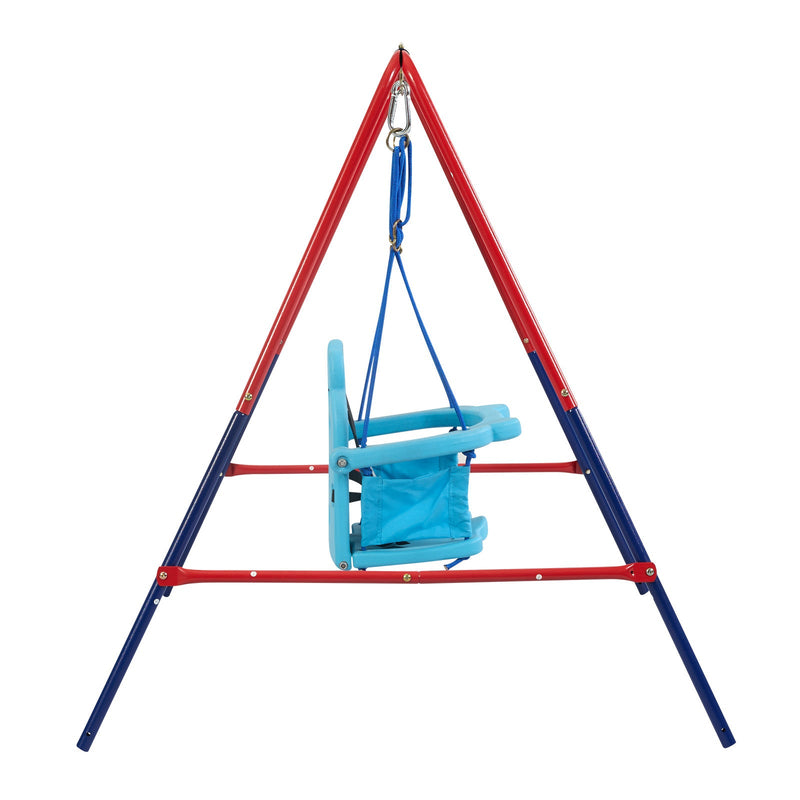 Load image into Gallery viewer, Green and Blue Baby Swing Set 2-in-1 Plastic Safe Mental Development Toy
