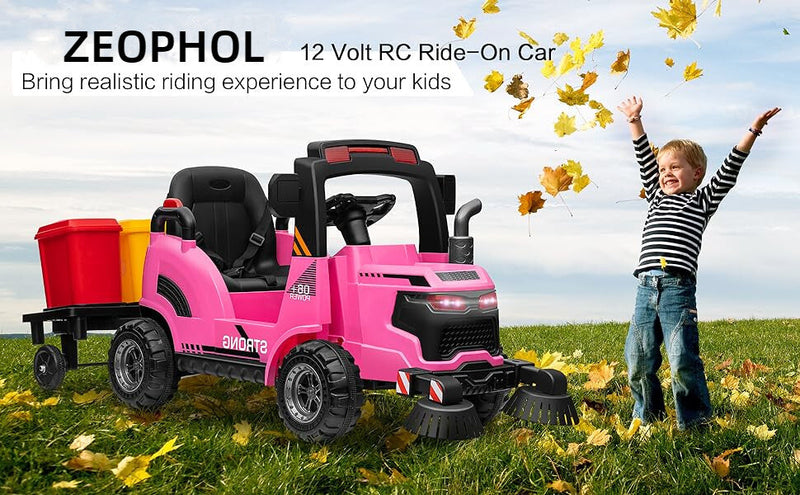 Load image into Gallery viewer, 12V Kids Ride-On Construction Sweeper Truck with Trailer and Rubbish Bin Toy Car
