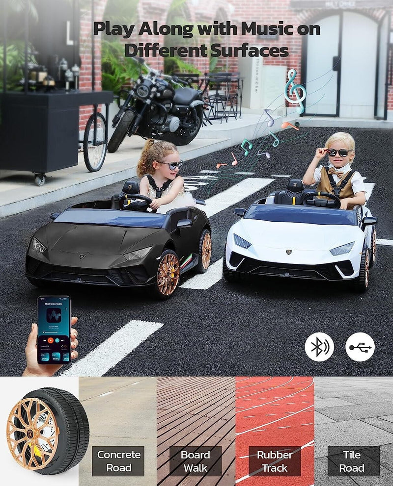 Load image into Gallery viewer, 12V10Ah Electric Black Lamborghini Ride-On Car for Kids - 2 Seater with Remote Control
