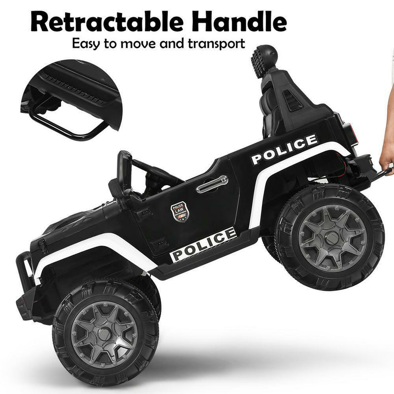 Load image into Gallery viewer, 12 Volt Electric Kids Ride-On Police Truck Car with MP3 Player, Bluetooth Connectivity, and Remote Control - Black

