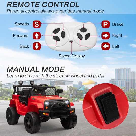 12V Kids Ride-On Truck with Remote Control, Power Wheels, and LED Lights