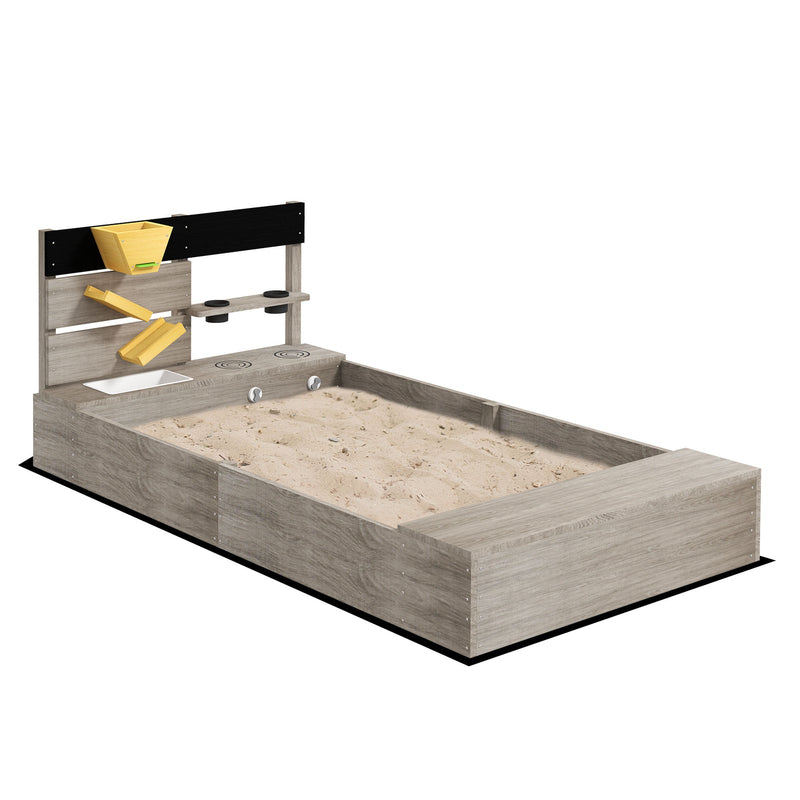 Load image into Gallery viewer, Wooden Sandbox with Liner and Kitchen Sink Design for Ages 3-7 Years Gray
