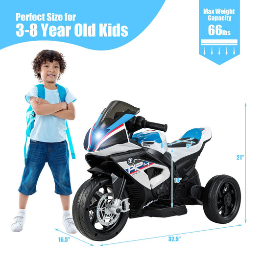 Electric Ride-On Motorcycle for Kids with LED Headlights and Non-Slip Wheels - White