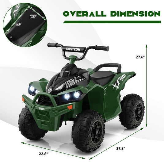 Electric Kids ATV with Headlights, Music, and Green Design - 12V Battery Powered
