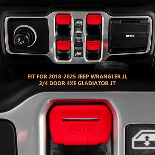 Load image into Gallery viewer, Red Window Button Cover Compatible with 2018-2025 Jeep Wrangler JL Unlimited Sahara Rubicon
