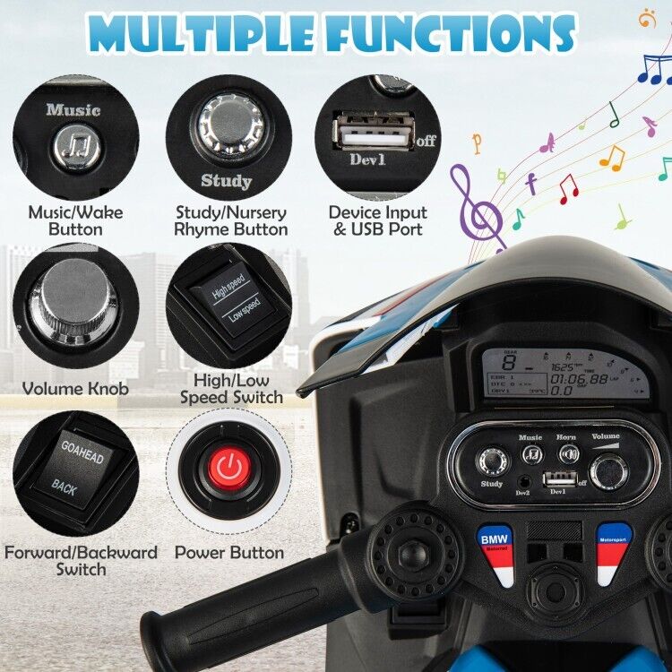 Load image into Gallery viewer, Blue 3-Wheel Electric Ride-On Motorcycle for Kids with Light and Music - 12V, Ages 3-6
