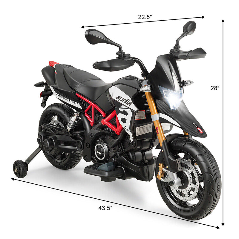 Load image into Gallery viewer, 12V Kids Ride-On Aprilia Motorcycle with Training Wheels - Black
