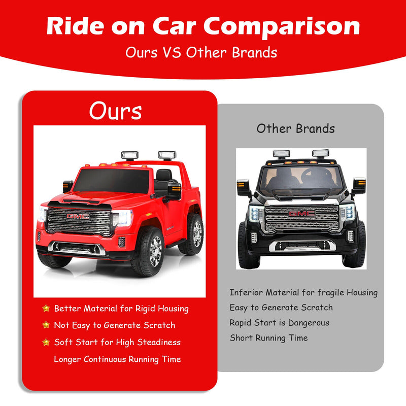 Load image into Gallery viewer, Licensed GMC 2-Seater Kids Ride On Truck with RC Control and Storage Box - Red
