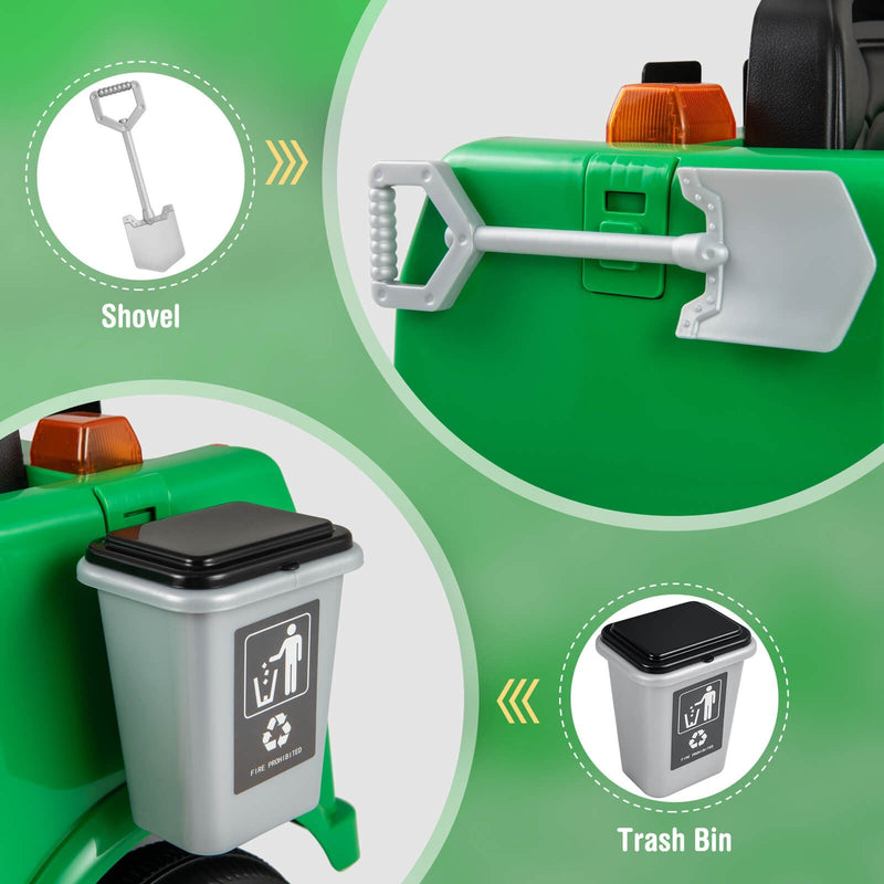Load image into Gallery viewer, Remote Control Ride-On Garbage Truck with Trash Bin, Shovel, Lights, and Sound Effects
