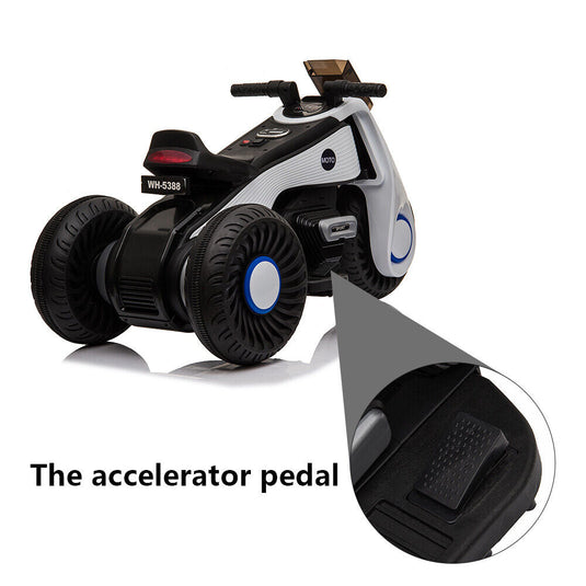 3-Wheel Double Drive Electric Motorcycle for Kids in White