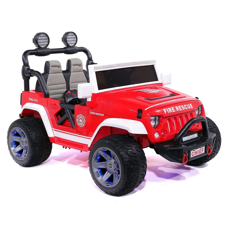 Load image into Gallery viewer, 24V Dual-Seater Children&#39;s Ride-On Fire Truck Jeep, 2 Strong Motors, Rubber Wheels + Remote Control
