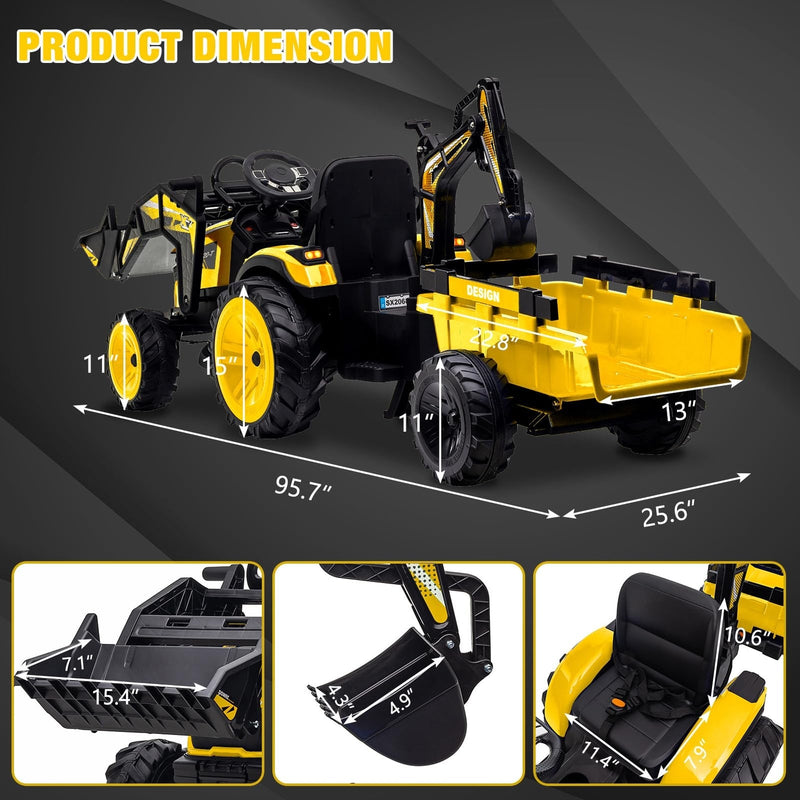 Load image into Gallery viewer, 24V Electric Ride-On Tractor with Excavator, Trailer, and Digger Attachments
