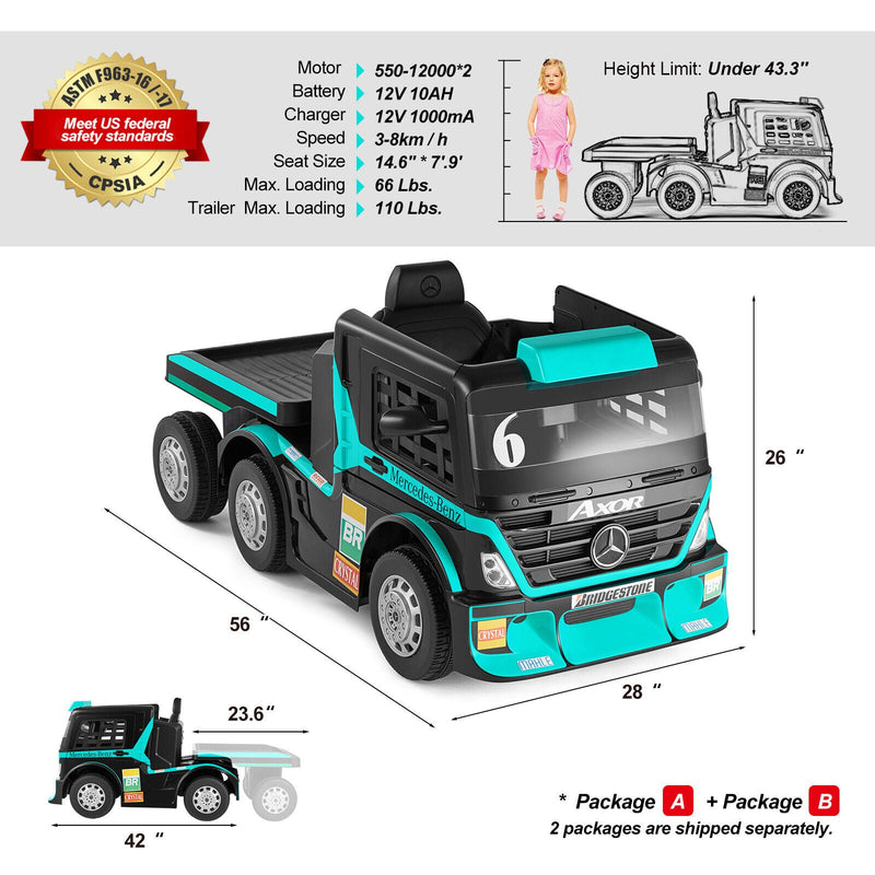 Load image into Gallery viewer, 12V10AH Battery Powered Ride-On Truck with Swing Trailer and MP3 Player - 6 Wheels RC Toy for Kids
