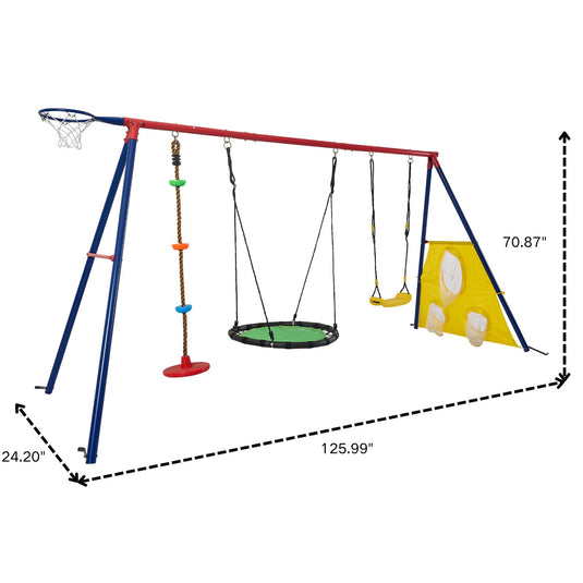 5-in-1 Rainbow Color Swingset with Textilene Swing and Tree Design