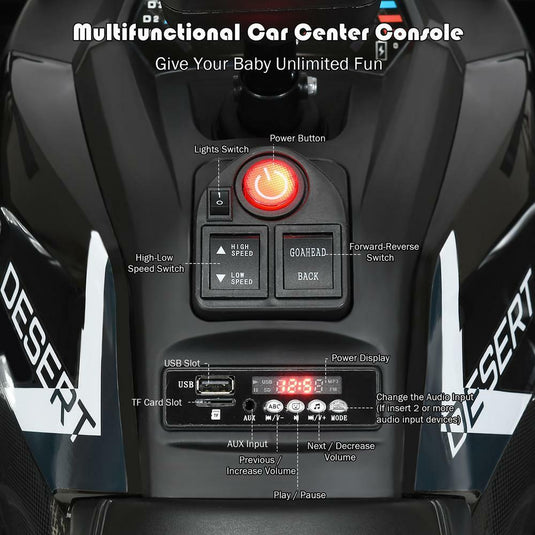 Kids Ride-On Toy Vehicle Quad ATV 14" - Black, MP3 Player, LED Lights - Suitable for 3+ Years