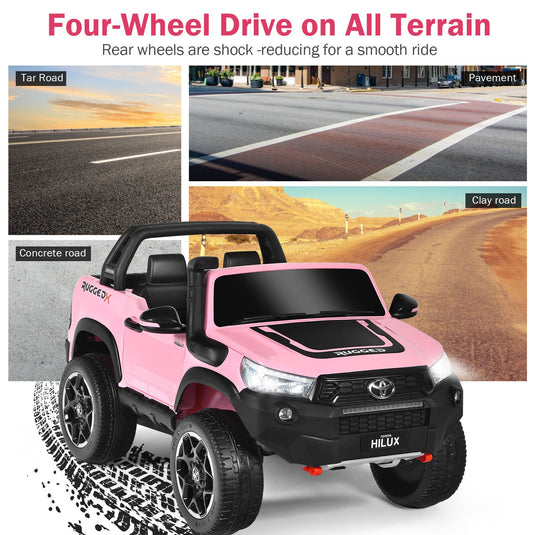 2-Seater Toyota Hilux Ride On Truck Car with Remote Control - Pink