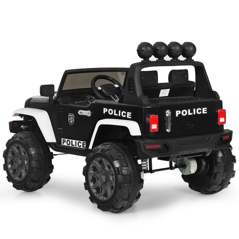 Load image into Gallery viewer, 12 Volt Electric Kids Ride-On Police Truck Car with MP3 Player, Bluetooth Connectivity, and Remote Control - Black
