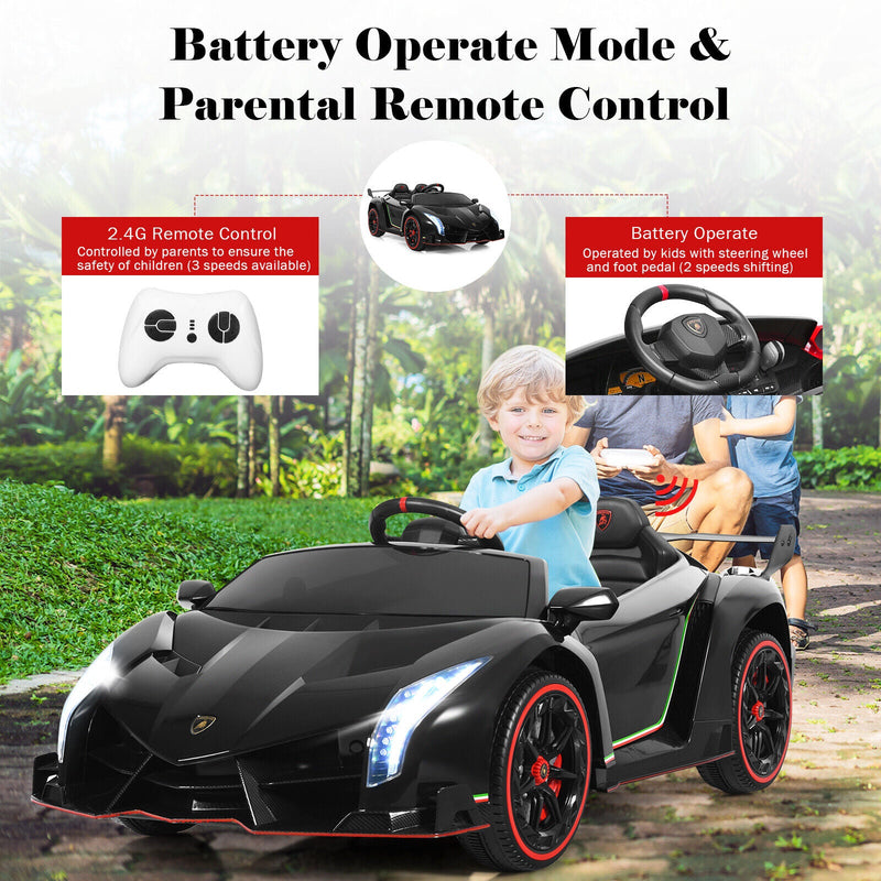 Load image into Gallery viewer, 2-Seater Licensed Lamborghini Kids Ride On Car with RC and Swing Function - Black (12V)
