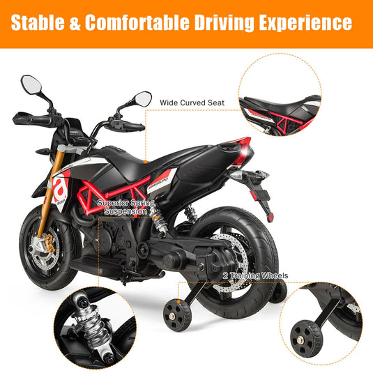 Red 12V Licensed Kids Ride On Motorcycle with Headlight and Training Wheel