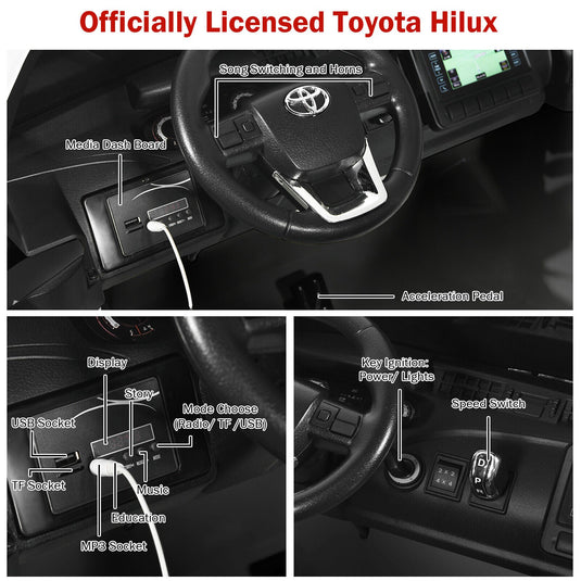 2-Seater Toyota Hilux Ride On Truck Car with Remote Control - Black