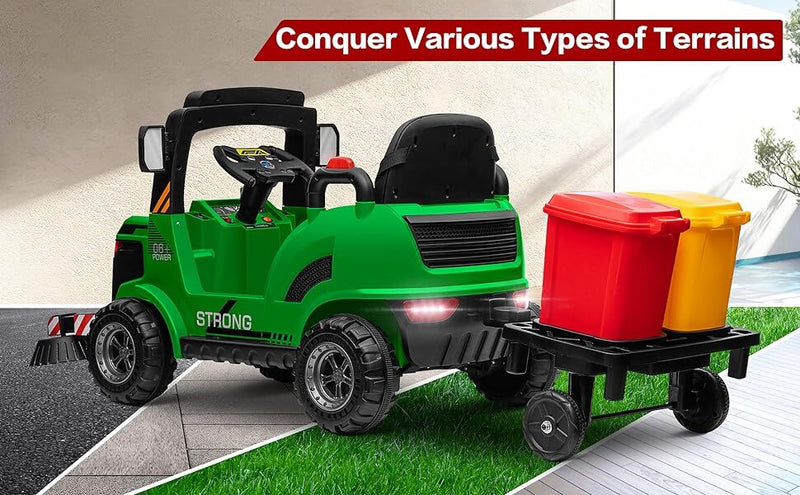 Load image into Gallery viewer, 12V Kids Ride-On Construction Sweeper Truck with Trailer and Rubbish Bin Toy Car
