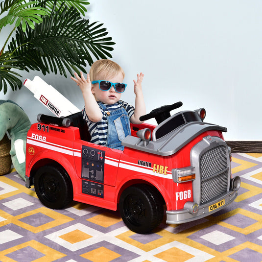 Interactive 6v Electric Fire Truck for Kids with Remote Control and Music