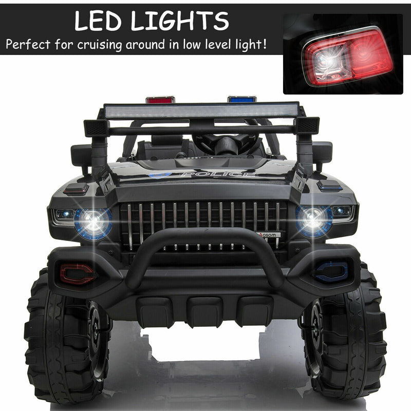Load image into Gallery viewer, Police Truck RC Ride-On Car for Kids with Remote Control, LED Lights, and MP3 Player - Black
