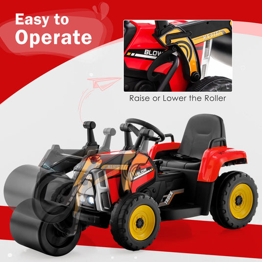 12V Electric Tractor for Kids with Remote Control, LED Lights, and Music - Red