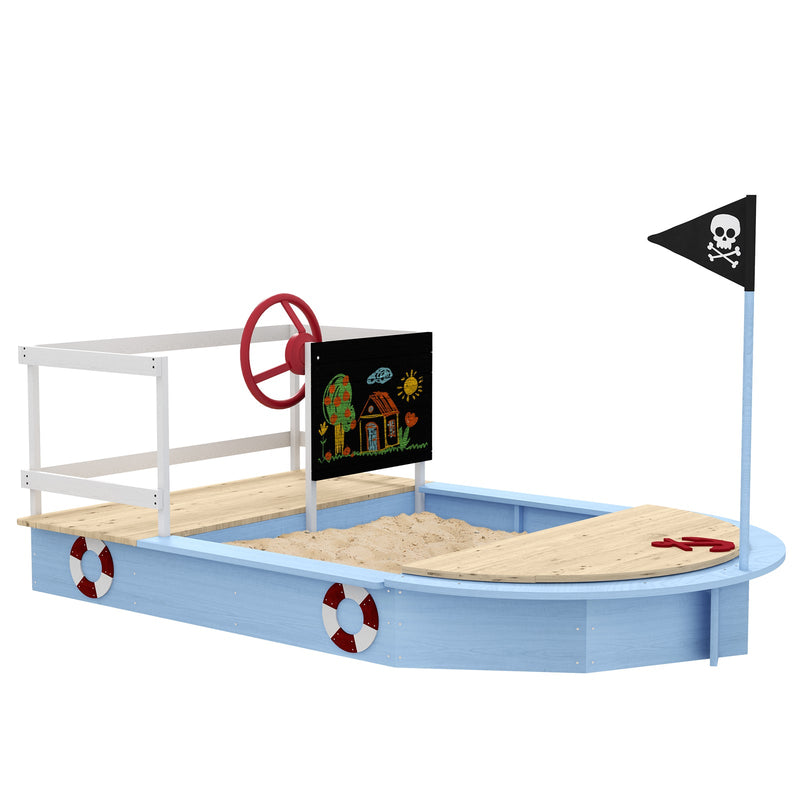 Load image into Gallery viewer, Wooden Sandbox with Pirate Ship Design for Ages 3-7, Blue
