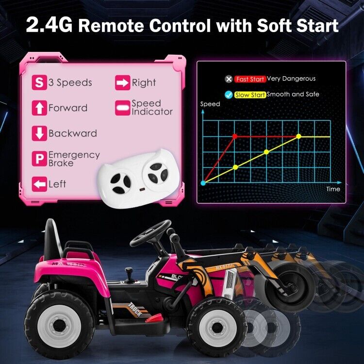 Load image into Gallery viewer, 12V Electric Pink Tractor with Remote Control, Music, and LED Lights for Kids
