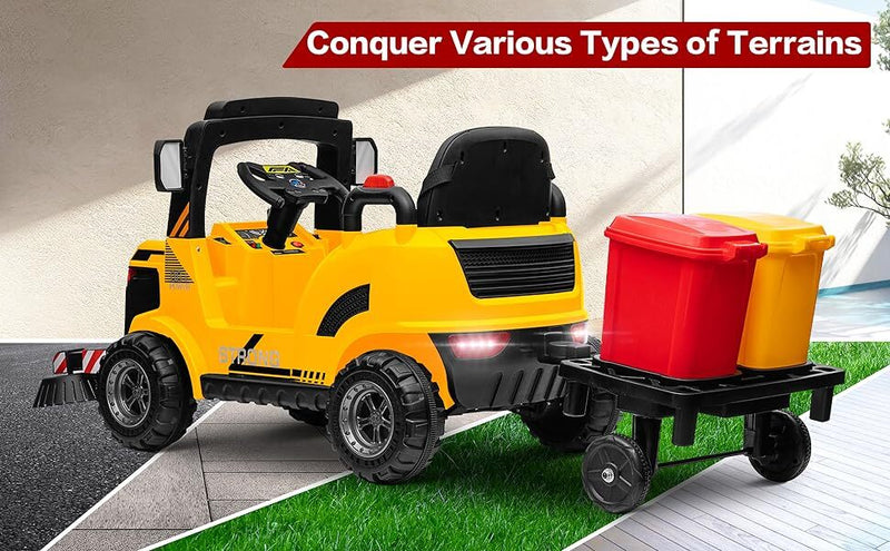 Load image into Gallery viewer, 12V Kids Ride-On Construction Sweeper Truck with Trailer and Rubbish Bin Toy Car
