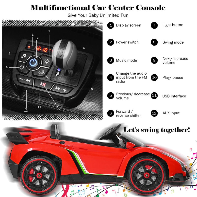Load image into Gallery viewer, 2-Seater Licensed Lamborghini Kids Ride On Car with RC and Swing Function - Red (12V)
