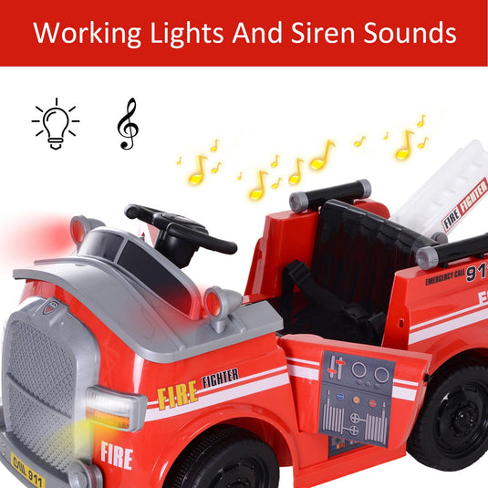 Interactive 6v Electric Fire Truck for Kids with Remote Control and Music