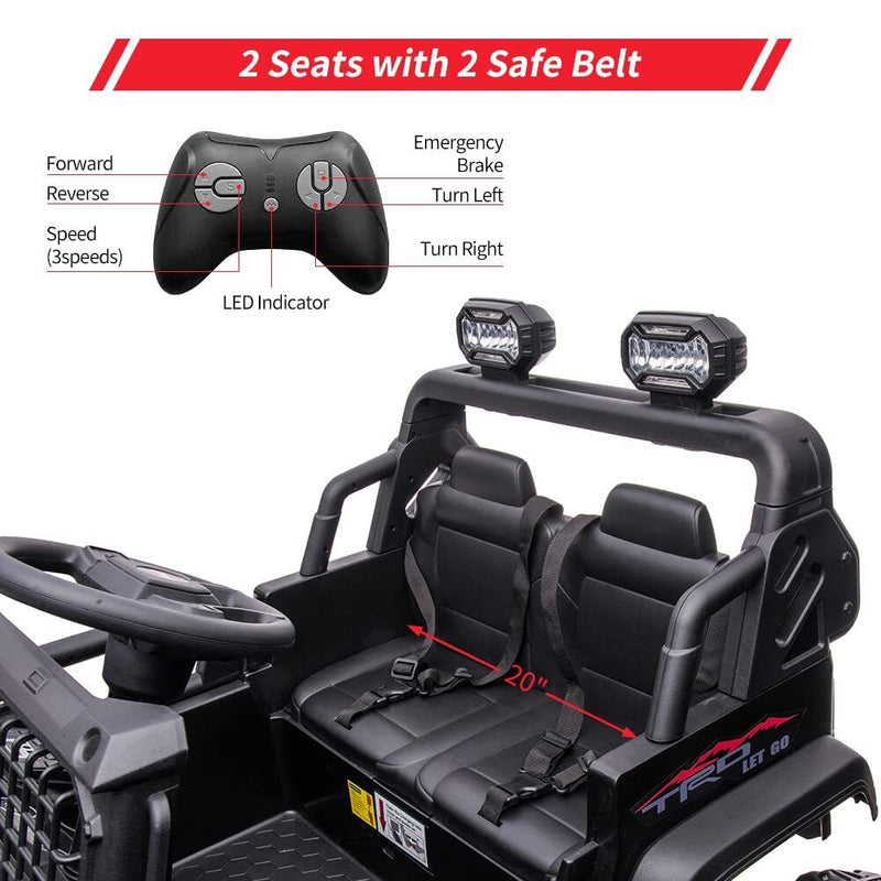 Load image into Gallery viewer, 24V Kids Ride On Car in Black with Remote Control - 2 Seater 20” Extra Large Seat Truck
