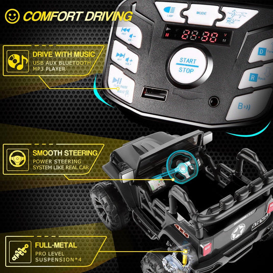 2-Seater 24V Electric Ride-On Truck with MP3 Player and LED Lights for Kids, Remote Control Included