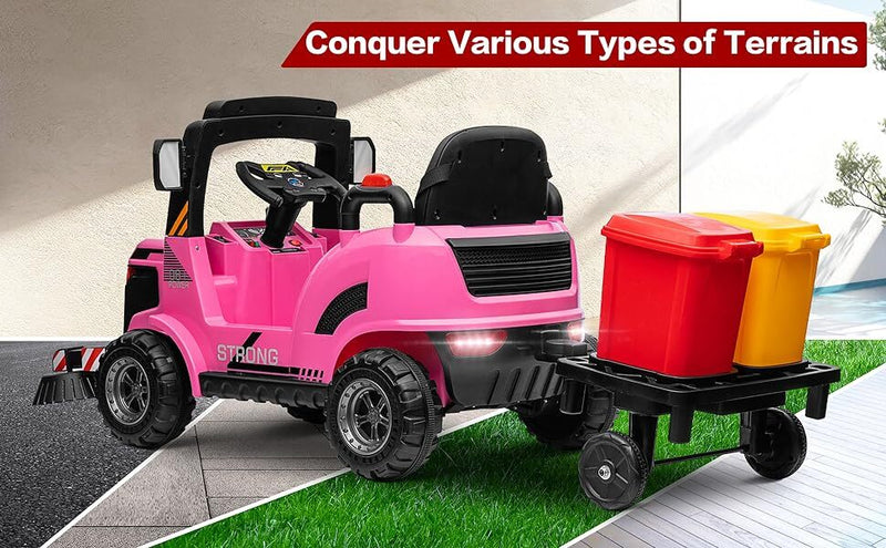 Load image into Gallery viewer, 12V Kids Ride-On Construction Sweeper Truck with Trailer and Rubbish Bin Toy Car
